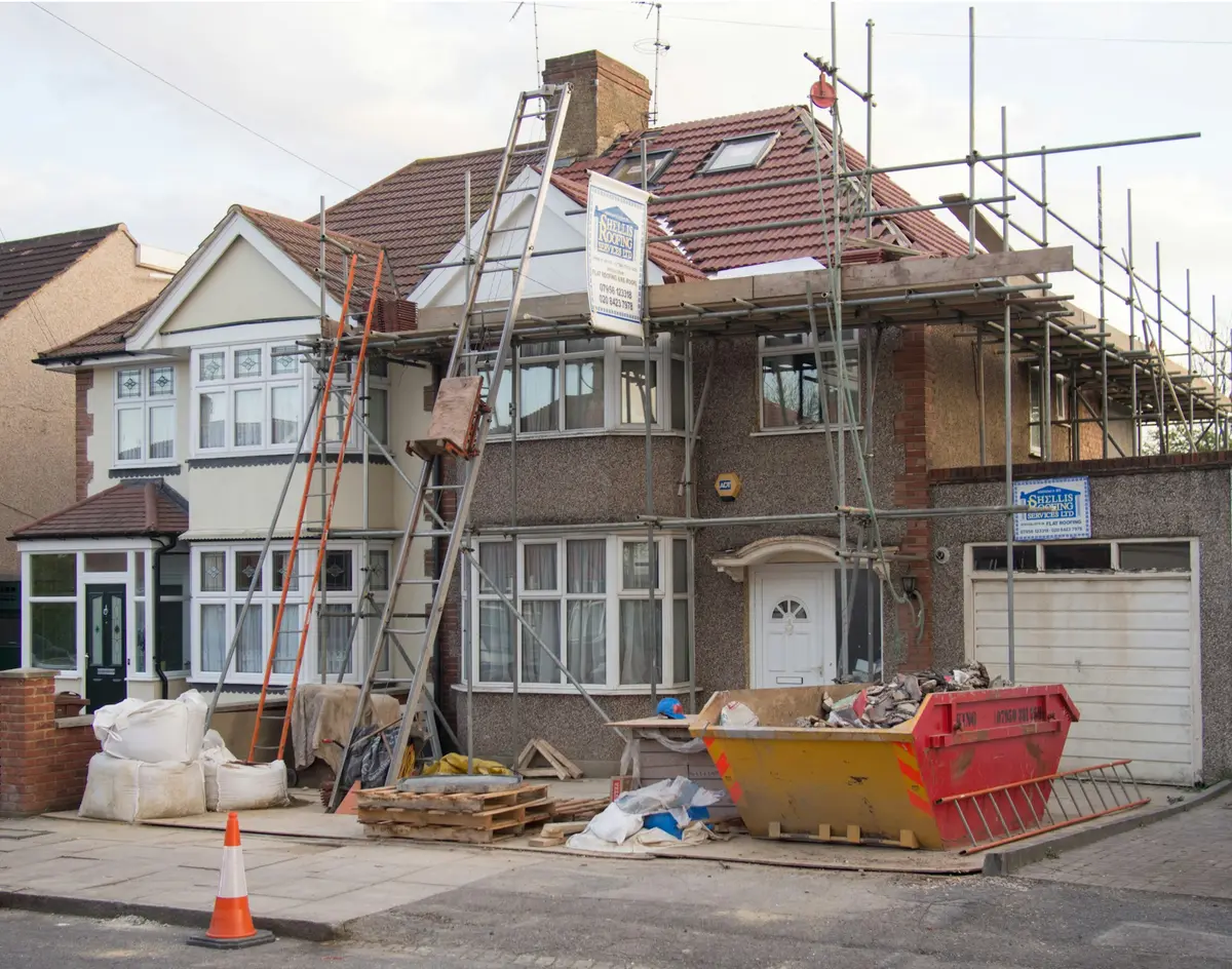 Scaffolding set up for refurbishment access on a building façade